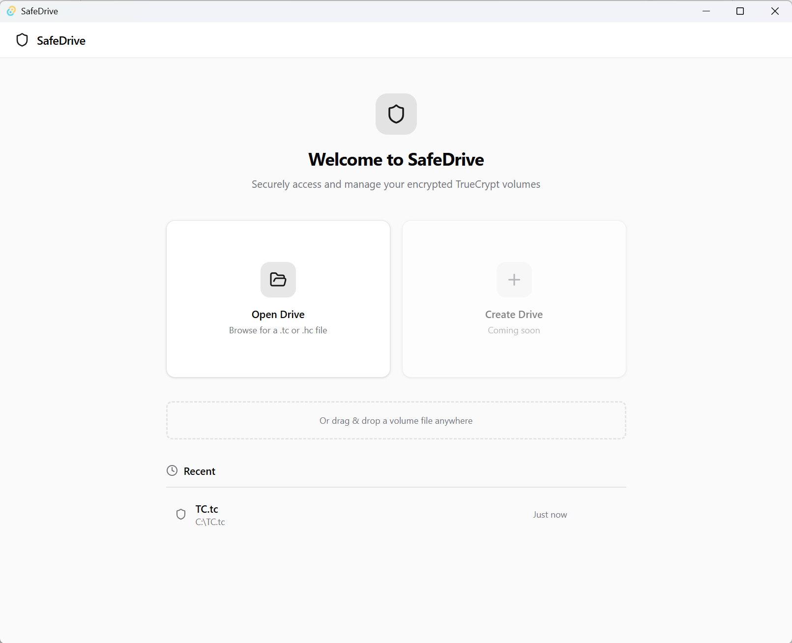 SafeDrive welcome screen