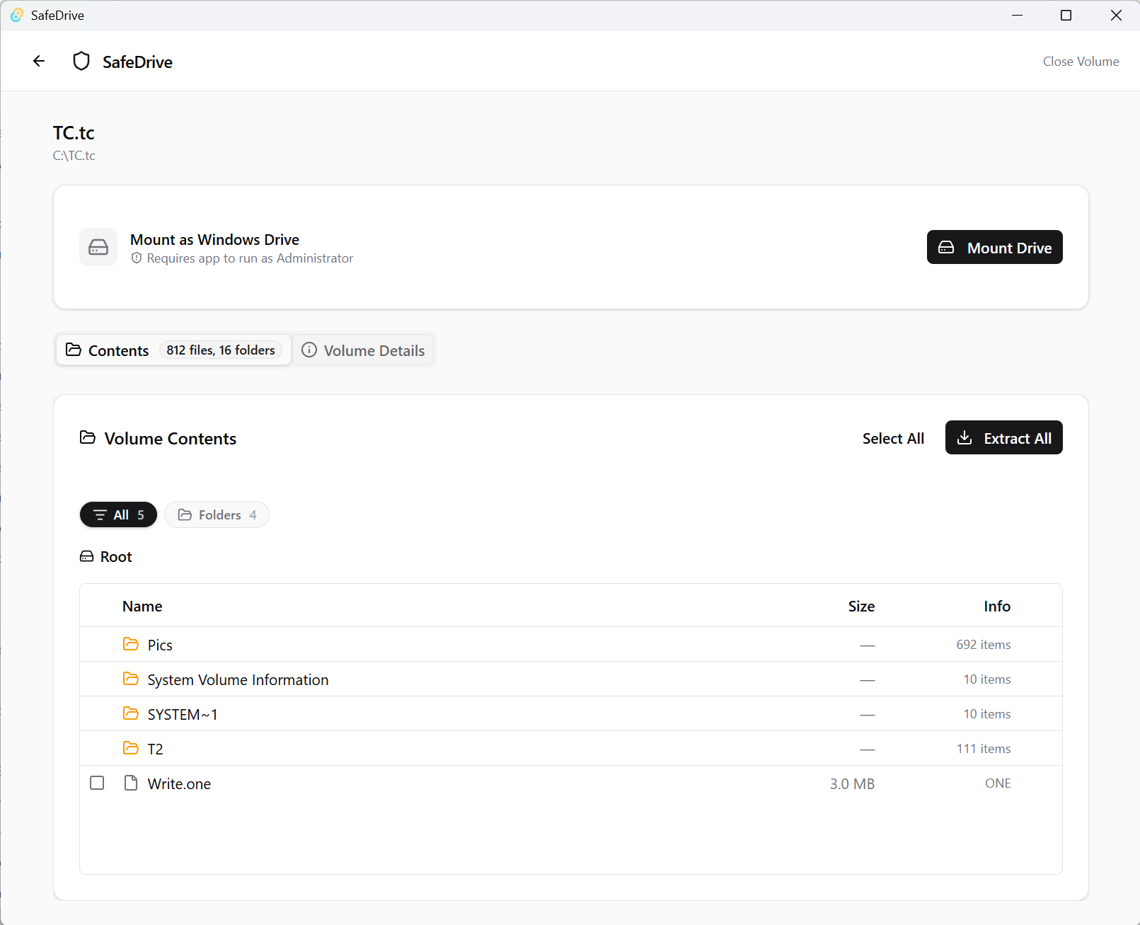 Browse, extract, and mount volume contents